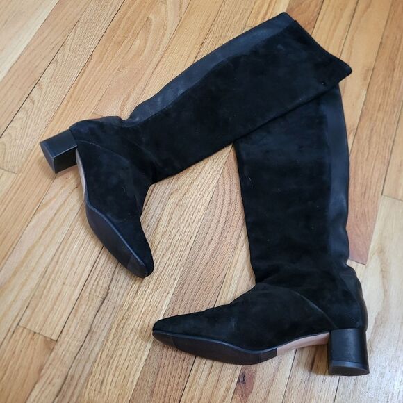 Stuart Weitzman Shrimpton Knee High Boots Black Suede Leather Sz 6